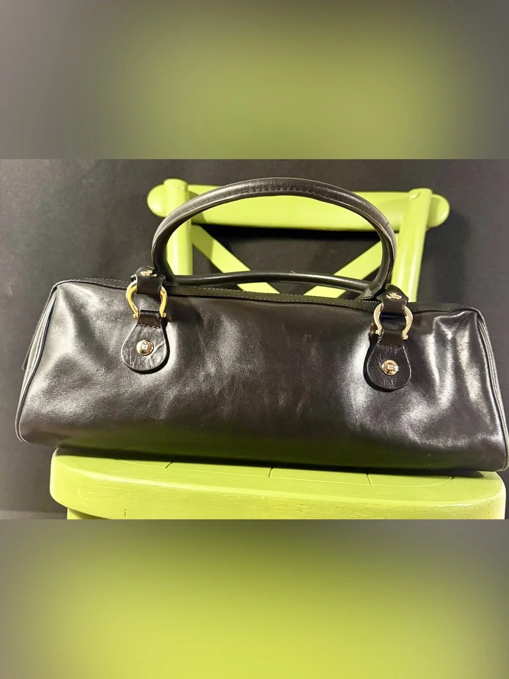 Kate Spade Black Leather East West Barrel Satchel Y2K